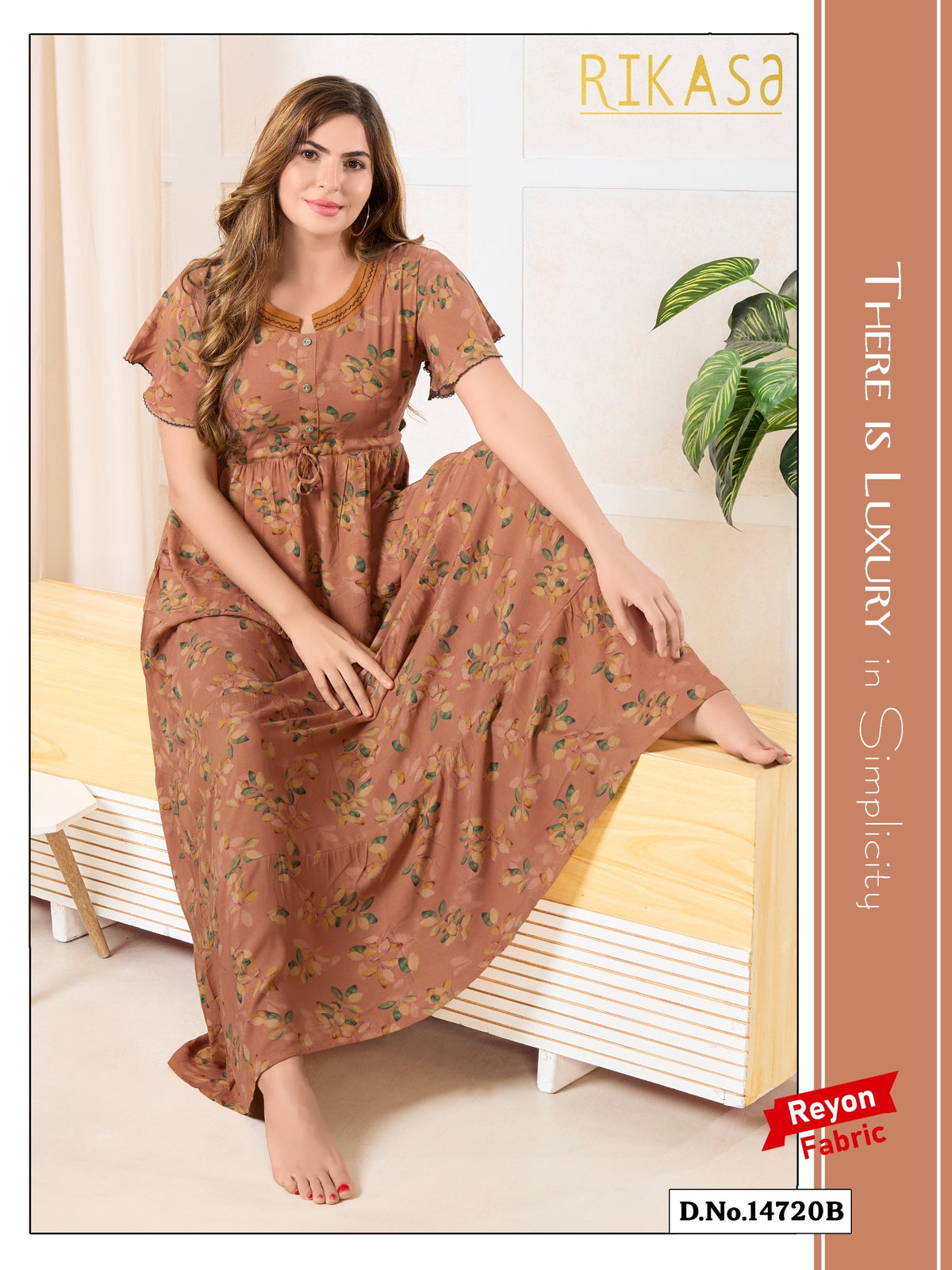 Salmon Orange Reyon Cotton Umbrella Nightgown Rihana