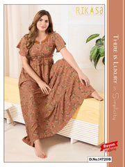 Salmon Orange Reyon Cotton Umbrella Nightgown Rihana