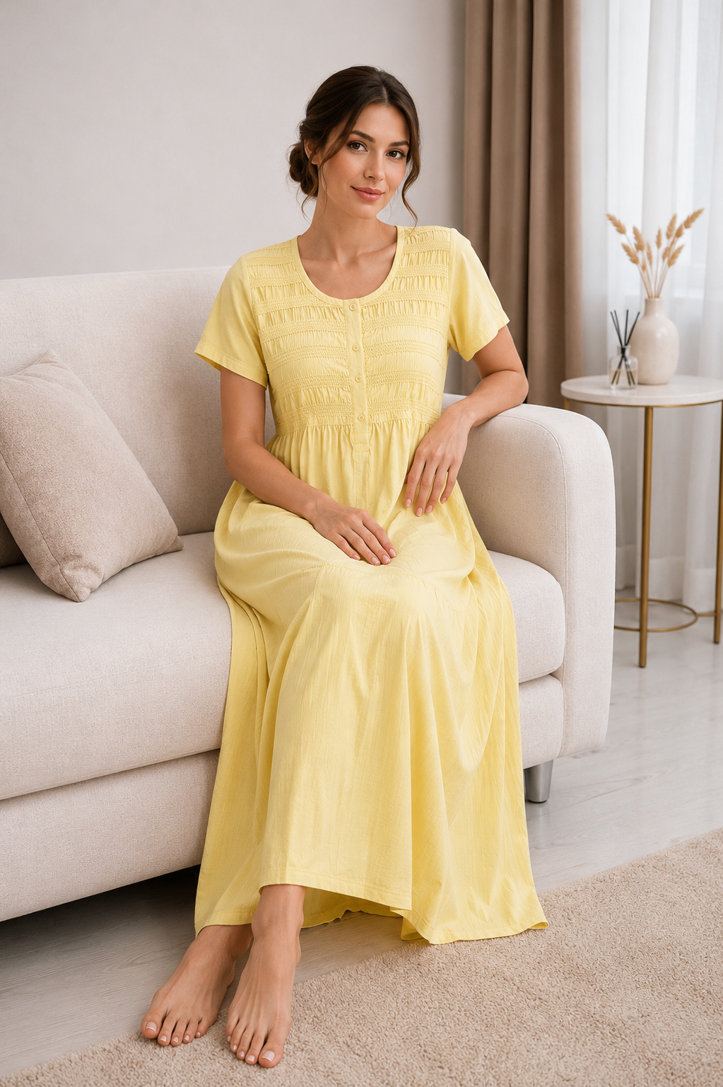 Butter Yellow Sonali Smoking Bamboo Cotton Nightgown